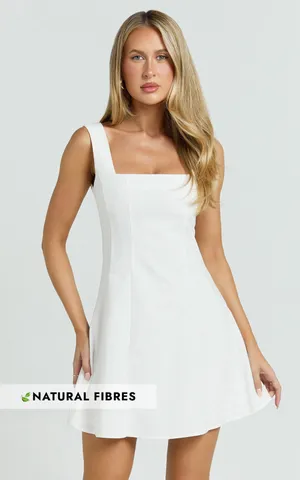 New Showpo Adiana Mini Dress Linen Square Neck A Line Dress -Medium MSRP $99 thumbnail 4