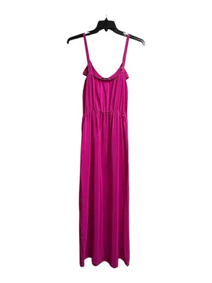 Amanda Uprichard Hot Pink 100% Silk Maxi Dress W/ Ruffled Neckline Medium thumbnail 5