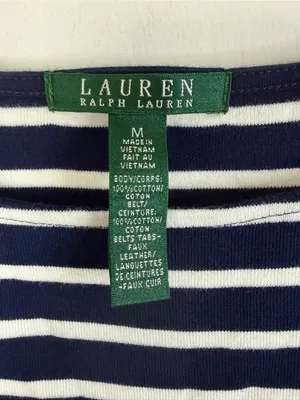 Lauren Ralph Lauren you white and navy blue 100% cotton striped dress. M thumbnail 3
