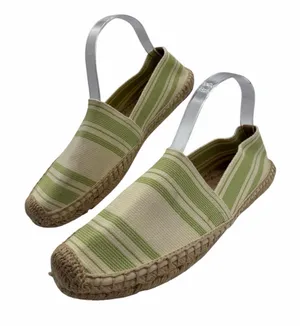 Tory Burch Striped Espadrille Slip-On Flats Green‎ Ivory Canvas Jute Women’s 10 thumbnail 1