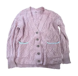 Free People‎ Pink Cable Knit Button Front Cardigan Sweater Boho Cottagecore S thumbnail 1