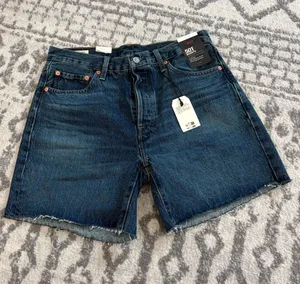 Levi's Women’s Dark Blue Relaxed Cut Denim Shorts (longer hem) thumbnail 1