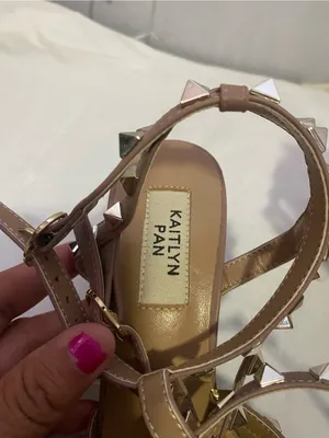 Kaitlyn Black Patent Pointed-Toe Studded Slingback Heels with Nude Straps thumbnail 2