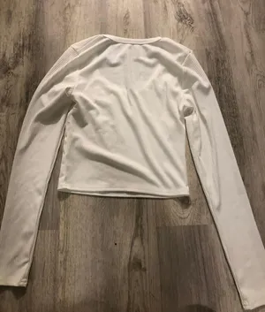 White Ribbed Scoop Neck Long Sleeve Top thumbnail 2