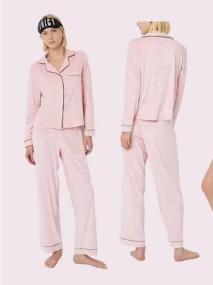 Juicy Couture Pajama Set Large Pink Velour Long Sleeve Notch Collar Top & Pants thumbnail 2