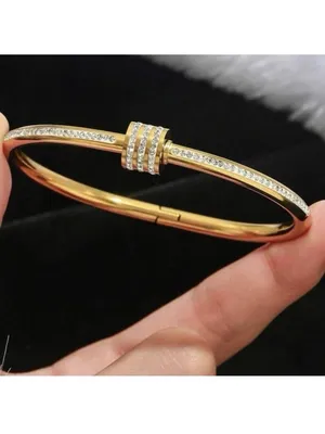 18K Gold Plated RhinestonesBangle Stainless Steel BraceletWomens Jewelry Gift thumbnail 2