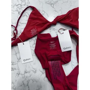 NWT Quince Cherry Red Knot Tie Bikini Top & Italian High-Leg Ring Bikini Bottom thumbnail 3
