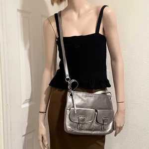 COACH 18996 Poppy Metallic Silver Leather Hippie Shoulder Crossbody Bag thumbnail 5