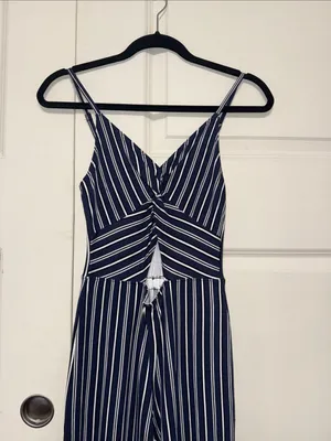 Hollister Navy & White Vertical-Striped Knot Waist Jumpsuit thumbnail 5