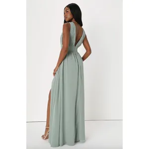 Lulus Heavenly Hues Sage Brush Maxi Dress Chiffon Bridesmaid Formal Medium NWT thumbnail 2