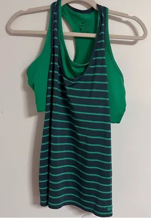 Nike Green Striped Women's Tank Top thumbnail 1