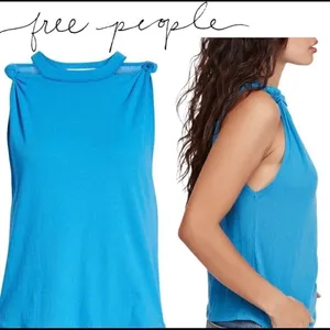 Free People Side Knot Tie Knit Tank Blue Size XS thumbnail 4