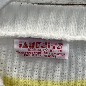 Vtg 90's Janenits Womens M Vest Sweater Striped Yellow & White V-Neck Preppy USA thumbnail 4