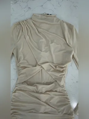 Missguided Nude Long Sleeve Ruched Cutout Midi Dress thumbnail 4