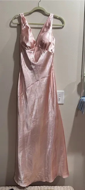 Satin V-Neck Maxi Dress in Blush Pink thumbnail 1