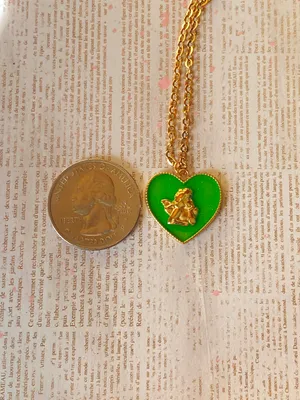 gold tone stainless steel angel cherub green heart goth cute chic antique style necklace👼💗 thumbnail 7