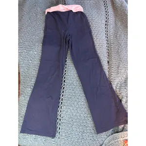 Navy Blue Pink Fold Over Waistband Flare Yoga Pants Small Style 84809J thumbnail 2