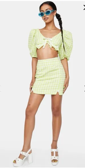 For Love & Lemons Maureen Bralette Top Green‎ Gingham Print S $148 thumbnail 1