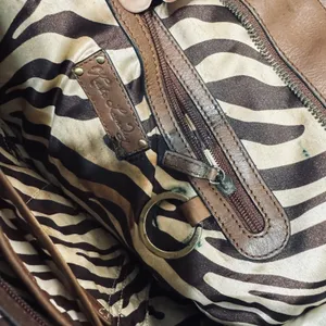 Kate Landry Brown Leather Tote Bag Whipstitch Zebra Print Western Boho thumbnail 7