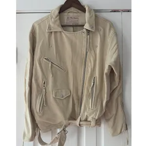 We The Free Free People Cream Cotton Moto‎ Jacket Belted Asymmetric Zip XS thumbnail 2