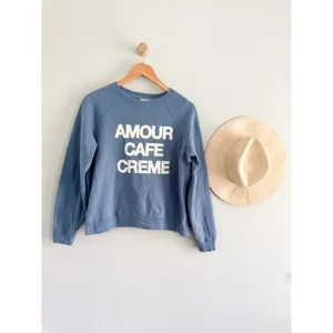 Sezane Sézane | Amour Cafe Creme Sweatshirt Blue Ecru Graphic | Sz S thumbnail 3