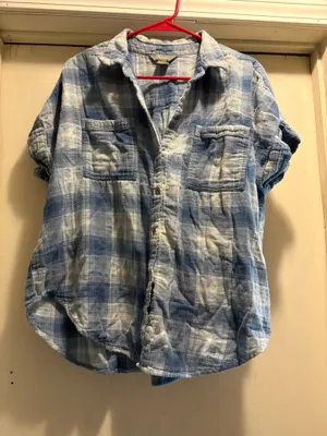 Natural Reflections blue plaid short sleeved button down cotton shirt, XL thumbnail 1