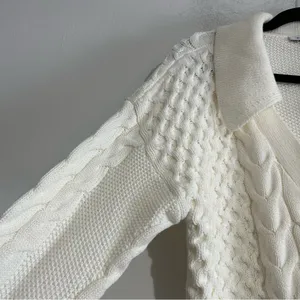 Parker Johnny Collar Cable Knit Cardigan Antique White Small Preppy Fisherman thumbnail 3