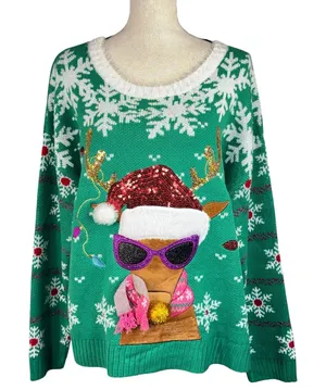 Jollidays X-Large Sweater Holiday Festive Christmas Reindeer Bulbs Long Sleeves thumbnail 1