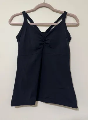 Prana Black Ruched V-Neck Crossback Tank thumbnail 1