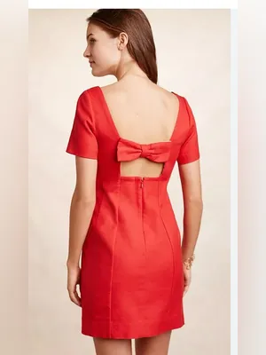 Maeve Bow shift red mini dress petite size 8 thumbnail 3