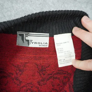 Tyrolia Skiwear Vintage Nordic Wool Blend Sweater Black Red Metal Clasps Size L‎ thumbnail 3