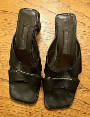 Etienne Aigner Black Leather Strappy Mule Block Heel Slip On Square Toe 8 thumbnail 1