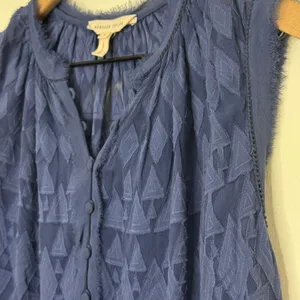 Rebecca Taylor Navy Blue Diamond Embroidered Tank Top Size 4 Silk Cotton thumbnail 3