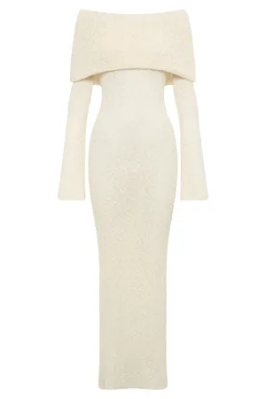 Meshki Off-The-Shoulder Dress Boucle Cream Maxi Dress thumbnail 5