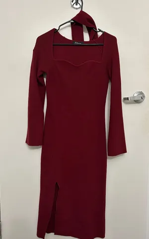Maroon Sweater Dress With Belt Red Size L thumbnail 3