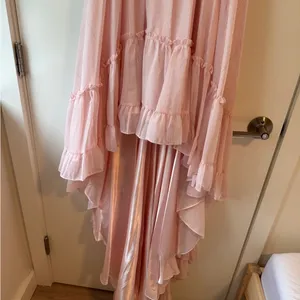 Mac Duggal Strapless Beaded Ruffle High Low Prom Gown Ice Pink Size 4 Princess thumbnail 3