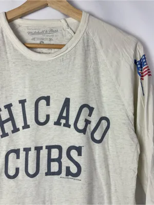 Mitchell & Ness Off White Chicago Cubs Long Sleeve‎ Baseball Tee S thumbnail 3