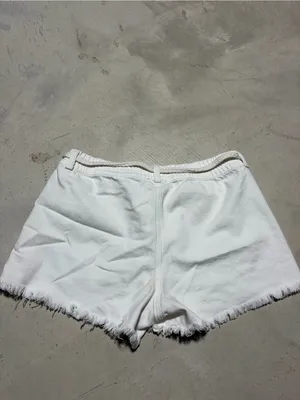 Aerie White Distressed belted denim Shorts XS thumbnail 9