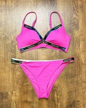 Calvin Klein Pink Branded Strappy Bikini Set Sz L/XL thumbnail 1