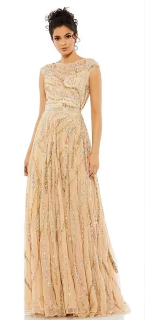 Mac Duggal 5445 Size 14 Beige Beaded Sequined Embellished Long Maxi Gown Dress thumbnail 1