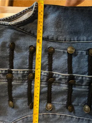Vintage Military-Inspired Blue Denim Vest with Black Trim thumbnail 7