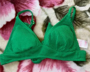 Green Ribbed Bikini Top Size M thumbnail 1