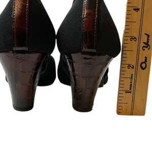 VANELI Black/Brown Animal Trim Canvas Side Cut Out High Heel Shoes - 8.5 Narrow thumbnail 11