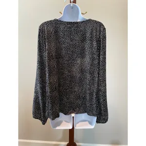 Ann Taylor LOFT Polka Dot Knot‑Front Top Size M Black White thumbnail 2