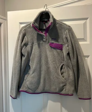 Patagonia Polartec Thermal Pro Gray and Purple Fleece Pullover Jacket Sz S thumbnail 1