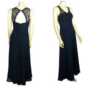 Azazie Navy Lace Chiffon Open Back Bridesmaid Formal Maxi Gown X Small thumbnail 5