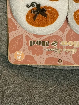 Mellow & Mod Women's Cream Pumpkin Detail Fall Fuzzy Slippers - size M (7-8) thumbnail 5