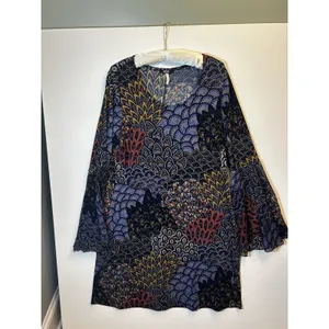 MSK Blue Paisley Flared Bell Sleeve Shift Dress Boho Floral Womens M/L READ thumbnail 14