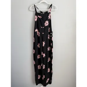 Wildfox Swim Daisy Overall Jumpsuit Black Pink Floral Wide Leg Sample Coverup S thumbnail 4