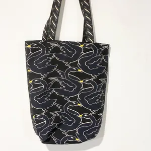 Tory Burch Printed Canvas Tote‎ Black Goose Ribbon Bag Travel thumbnail 4